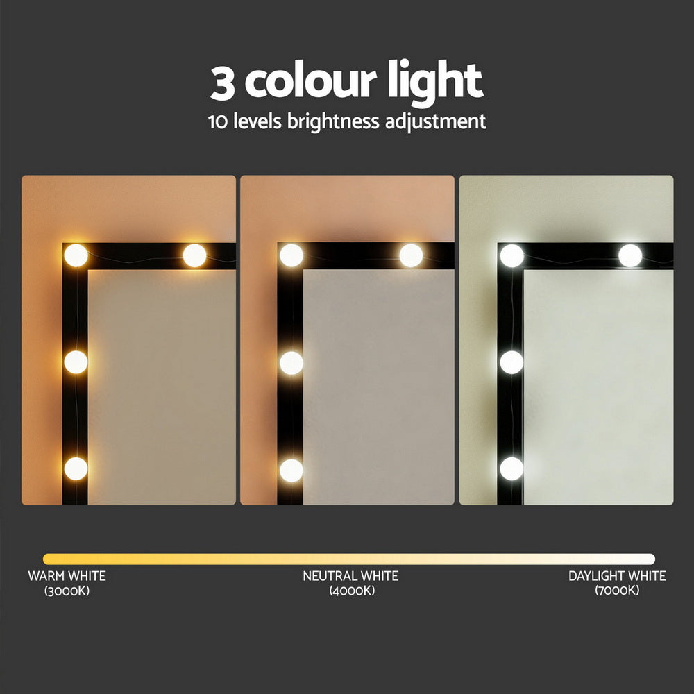 Artiss Dressing Table Vanity Desk Set Stool 12 Led Bulbs Black