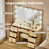 Artiss Dressing Table Vanity Desk Set Stool 12 Led Bulbs Wood - Rear View