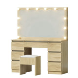 Artiss Dressing Table Vanity Desk Set Stool 12 Led Bulbs Wood - Low Angle