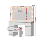 Artiss Dressing Table Vanity Desk Set Stool 12 Led Bulbs White - Front View