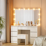 Artiss Dressing Table Vanity Desk Set Stool 12 Led Bulbs White
