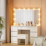 Artiss Dressing Table Vanity Desk Set Stool 12 Led Bulbs White - Close-Up Angle