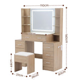 Artiss Dressing Table Vanity Desk Set Stool LED Charging Station Wood - Side View