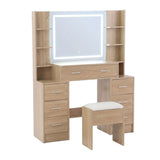 Artiss Dressing Table Vanity Desk Set Stool LED Charging Station Wood - Top-Down View
