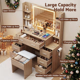 Artiss Dressing Table Vanity Desk Set Stool LED Charging Station Wood - Rear View