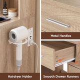 Artiss Dressing Table Vanity Desk Set Stool LED Charging Station Wood - Low Angle