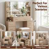 Artiss Dressing Table Vanity Desk Set Stool LED Charging Station Wood - Extra Image