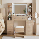 Artiss Dressing Table Vanity Desk Set Stool LED Charging Station Wood - Extra Image