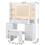 Artiss Dressing Table Vanity Desk Set Stool LED Charging Station White - Side View