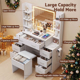 Artiss Dressing Table Vanity Desk Set Stool LED Charging Station White - Rear View