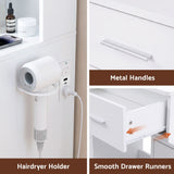 Artiss Dressing Table Vanity Desk Set Stool LED Charging Station White - Low Angle