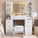 Artiss Dressing Table Vanity Desk Set Stool LED Charging Station White - Extra Image