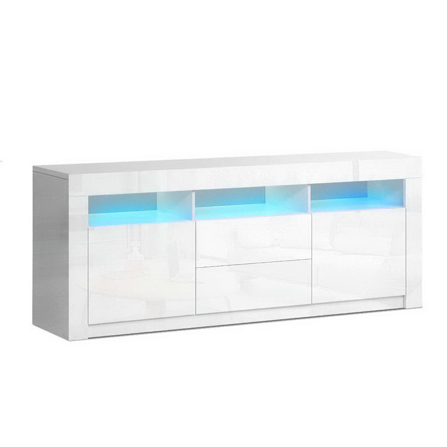 Artiss white 160cm LED entertainment unit TV cabinet with drawers, three open shelves