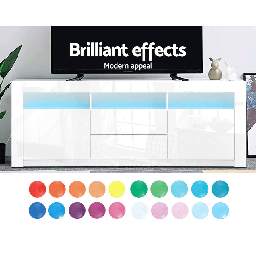 Artiss white 160cm LED entertainment unit TV cabinet with drawers, high-gloss front finish