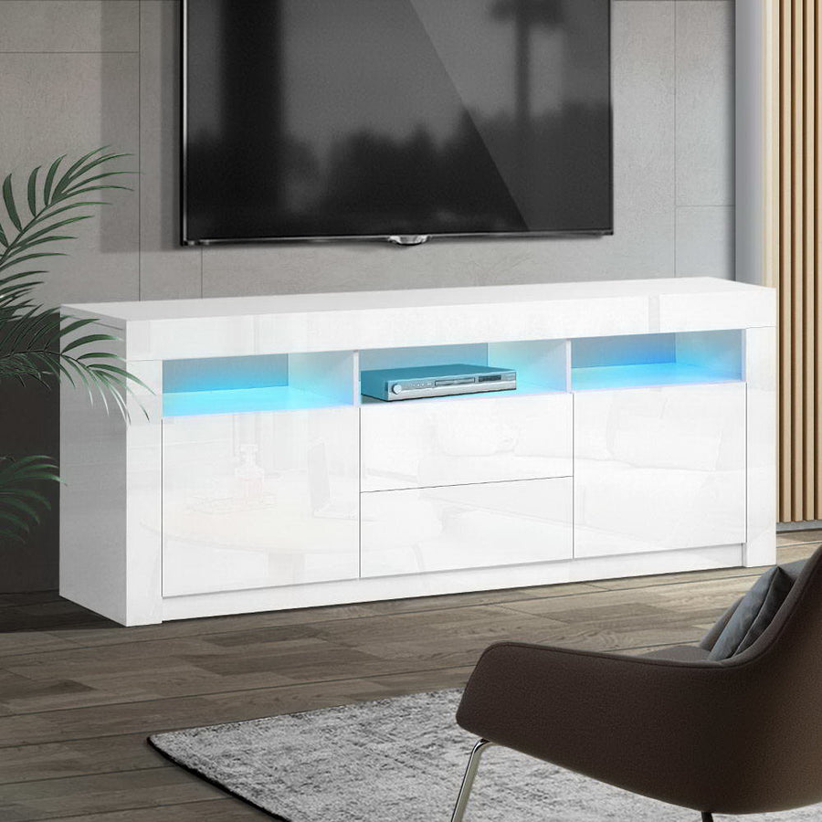 Artiss white 160cm LED entertainment unit TV cabinet with drawers