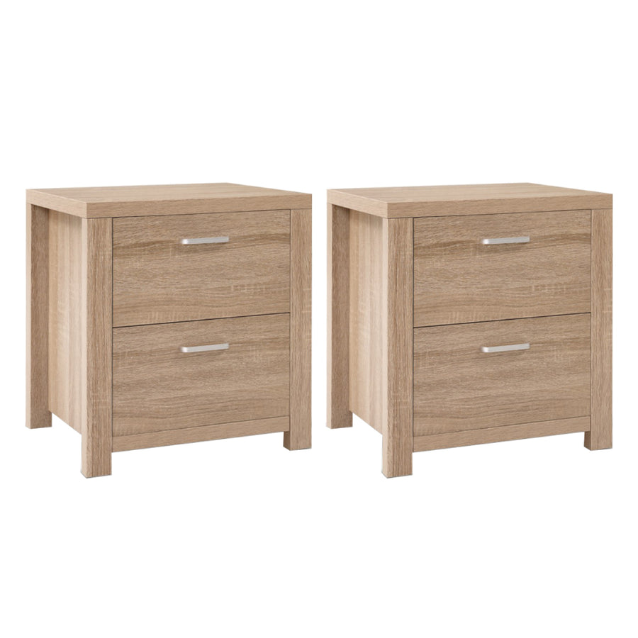 Artiss 2x Bedside Table 2 Drawers - MAXI Pine, image 2