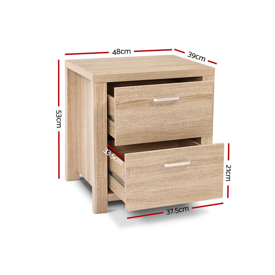 Artiss 2x Bedside Table 2 Drawers - MAXI Pine, image 3