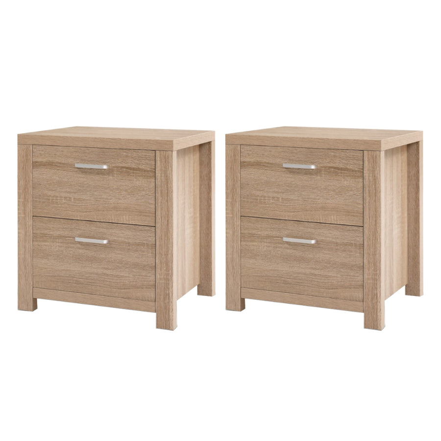 Artiss 2x Bedside Table 2 Drawers - MAXI Pine, image 4