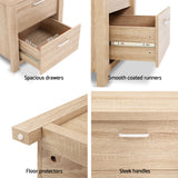 Artiss 2x Bedside Table 2 Drawers - MAXI Pine - 45-Degree Angle