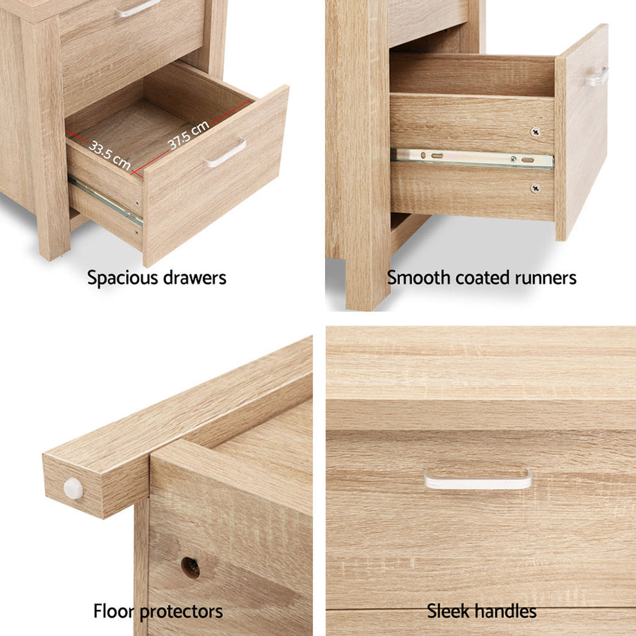 Artiss 2x Bedside Table 2 Drawers - MAXI Pine, image 5