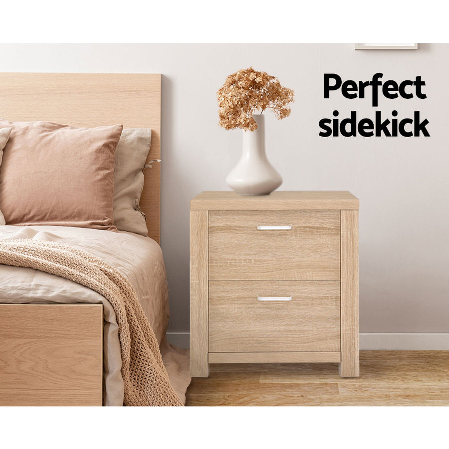 Artiss 2x Bedside Table 2 Drawers - MAXI Pine, image 7