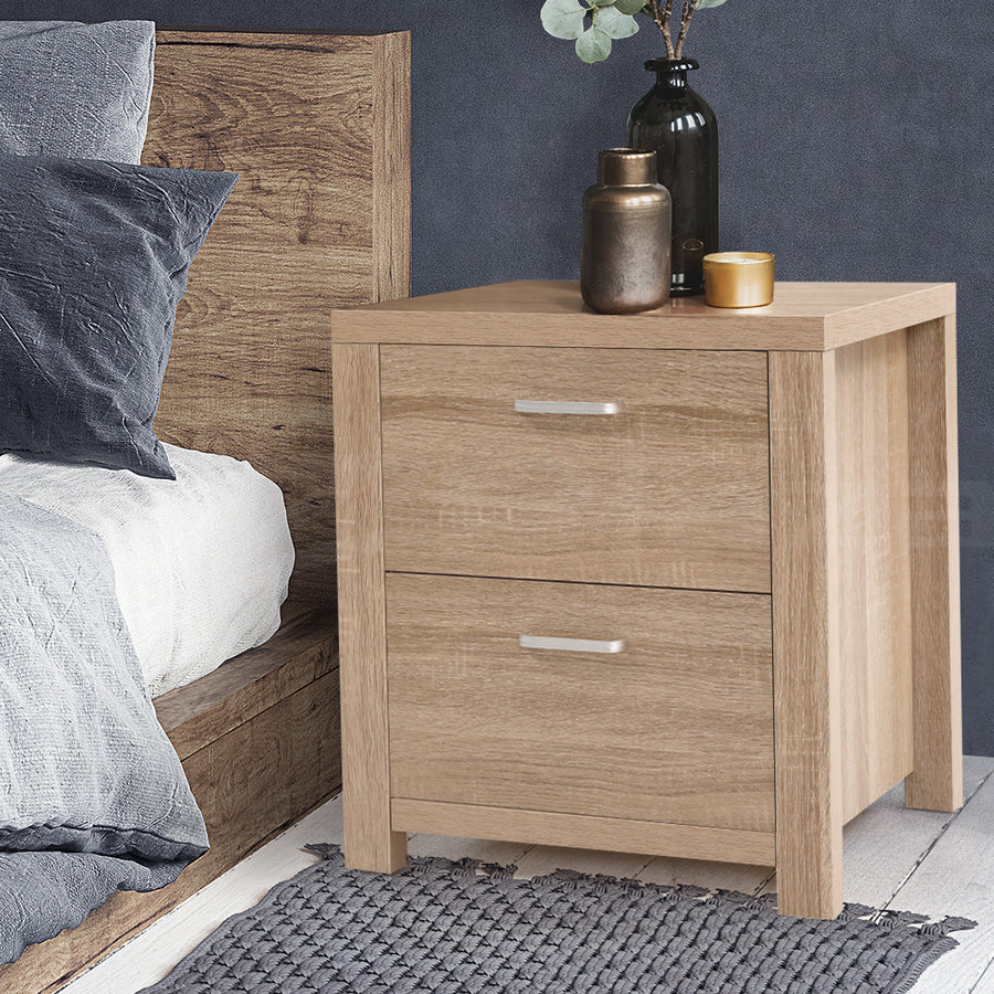 Artiss 2x Bedside Table 2 Drawers - MAXI Pine, image 8