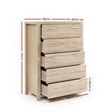 Artiss 5 Chest of Drawers - MAXI Pine - Top-Down View