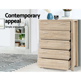Artiss 5 Chest of Drawers - MAXI Pine - Close-Up Angle