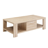 Artiss Coffee Table 1 Drawer Oak Maxi - Close-Up Angle