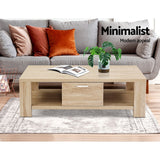 Artiss Coffee Table 1 Drawer Oak Maxi - Top-Down View