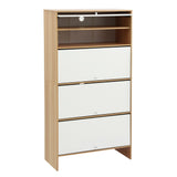 Artiss Narrow Shoe Cabinet Adjustable Shelves Flip-up Door White & Pine - Front View