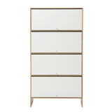 Artiss Narrow Shoe Cabinet Adjustable Shelves Flip-up Door White & Pine - 45-Degree Angle