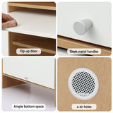 Artiss Narrow Shoe Cabinet Adjustable Shelves Flip-up Door White & Pine - Low Angle