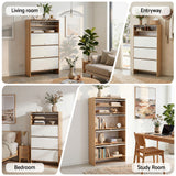 Artiss Narrow Shoe Cabinet Adjustable Shelves Flip-up Door White & Pine - Extra Image