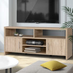 Artiss 140cm oak TV cabinet entertainment unit with open shelves