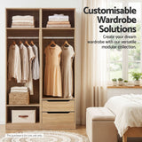 Artiss Wardrobe Clothes Closet Storage Organizer Pine - Low Angle