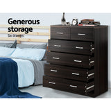 Artiss 6 Chest of Drawers - ANDES Walnut - Rear View