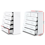 Artiss 6 Chest of Drawers - ANDES White - Top-Down View