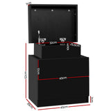 Artiss Bedside Table 2 Drawers Lift-up Storage - COLEY Black - Front View