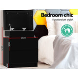 Artiss Bedside Table 2 Drawers Lift-up Storage - COLEY Black - Top-Down View
