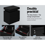 Artiss Bedside Table 2 Drawers Lift-up Storage - COLEY Black - 45-Degree Angle