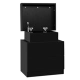 Artiss Bedside Table 2 Drawers Lift-up Storage - COLEY Black - Close-Up Angle