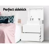 Artiss Bedside Table 2 Drawers Lift-up Storage - COLEY White - Side View