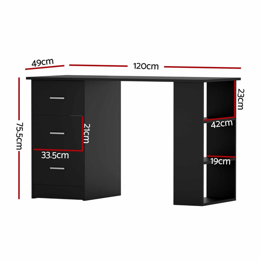 Artiss Computer Desk Drawer Shelf Cabinet Black 120CM, image 2