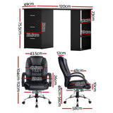 Artiss Computer Desk 120cm Executive Office Chair Set PU Leather High Back Black - Front View