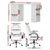 Artiss Computer Desk 120cm Executive Office Chair Set PU Leather High Back White - Front View