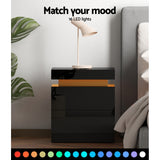 Artiss Bedside Table LED 2 Drawers Lift-up Storage - COLEY Black - Rear View