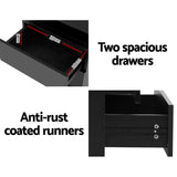 Artiss Bedside Table LED 2 Drawers Lift-up Storage - COLEY Black - Close-Up Angle