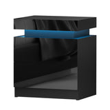 Artiss Bedside Table LED 2 Drawers Lift-up Storage - COLEY Black - Front View
