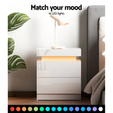 Artiss Bedside Table LED 2 Drawers Lift-up Storage - COLEY White - Rear View